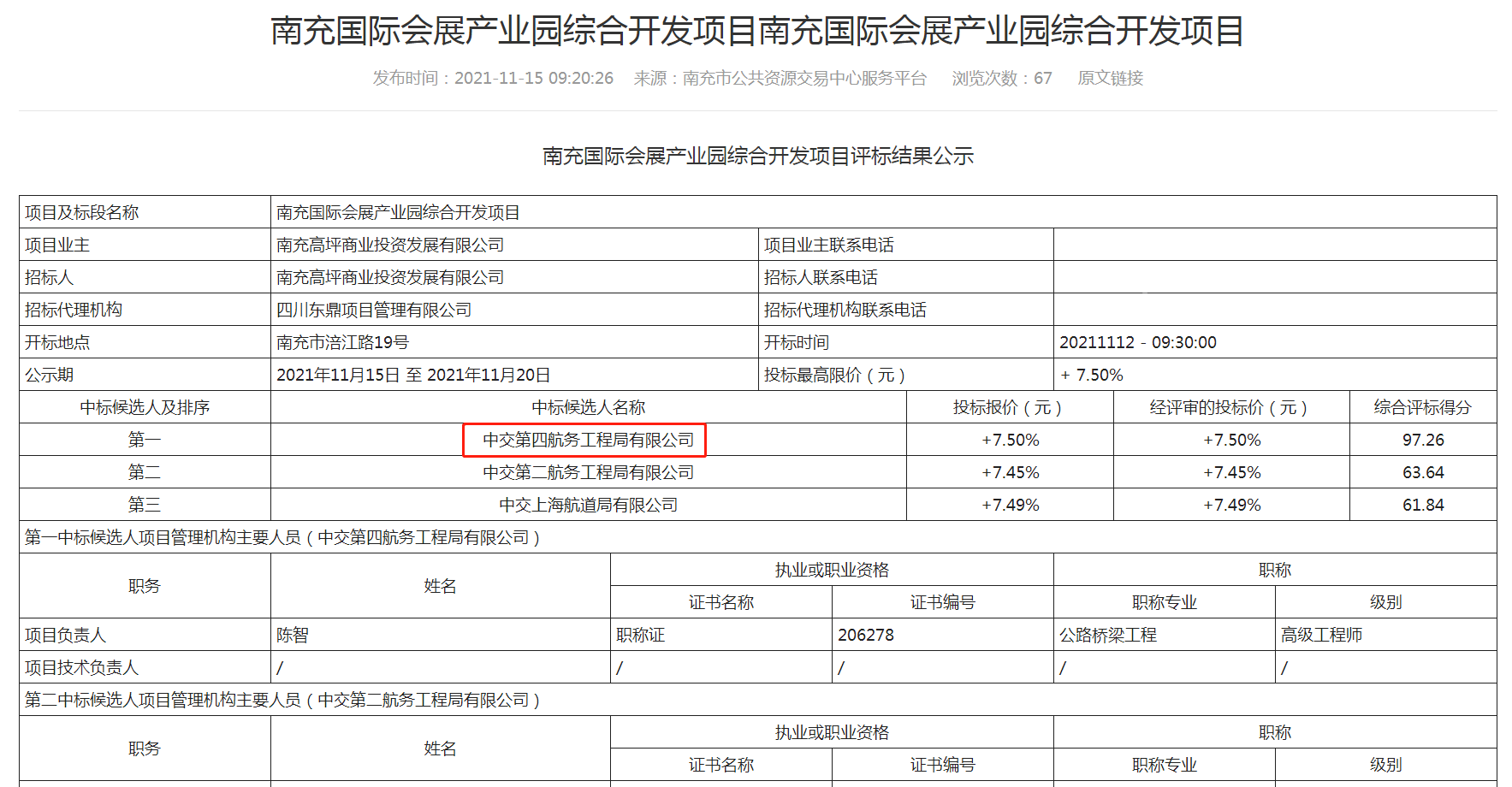 重磅！南充国际会展产业园综合开发项目中标候选人出炉