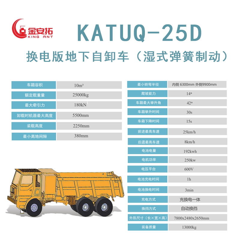 KATUQ-25D换电版地下自卸车(湿式弹簧制动)